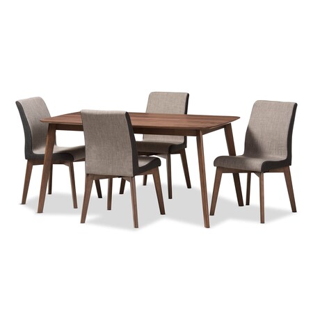 Baxton Studio Kimberly Mid-Century Modern Beige and Brown 5-Piece Dining Set 145-7181-7946